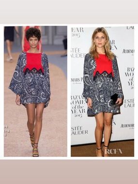 Chloé Blue Red Mini Dress Lace Floral Paisley 8 Cocktail Party Wedding Guest 🟡